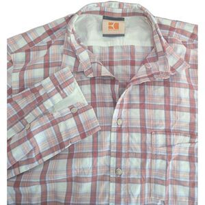 Hugo‎ Boss Orange Label Mens Size Medium Plaid Orange L/S Button Up Shirt